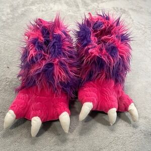Lazy One Kids Monster Claw Slippers Size M Pink Purple Fuzzy Novelty